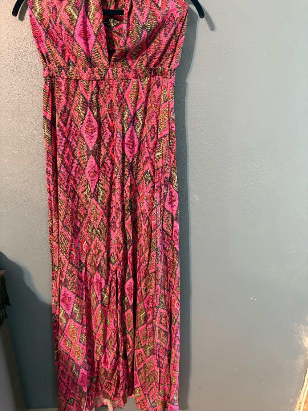 Luli Fama Hot Pink Multicolor Sheer Maxi Dress with halter style top